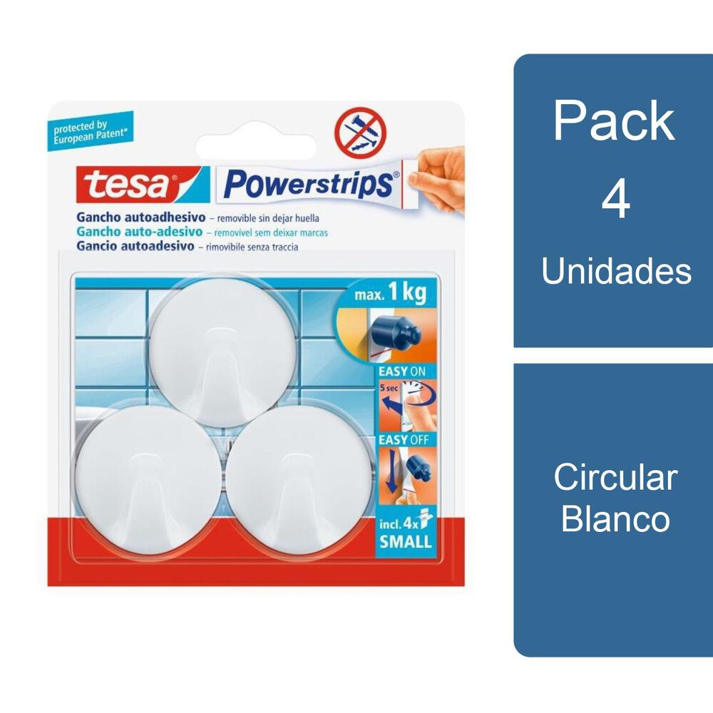 Pack 4x3 Ganchos Adhesivos Powerstrips Circular Blanco Tesa image number 0.0